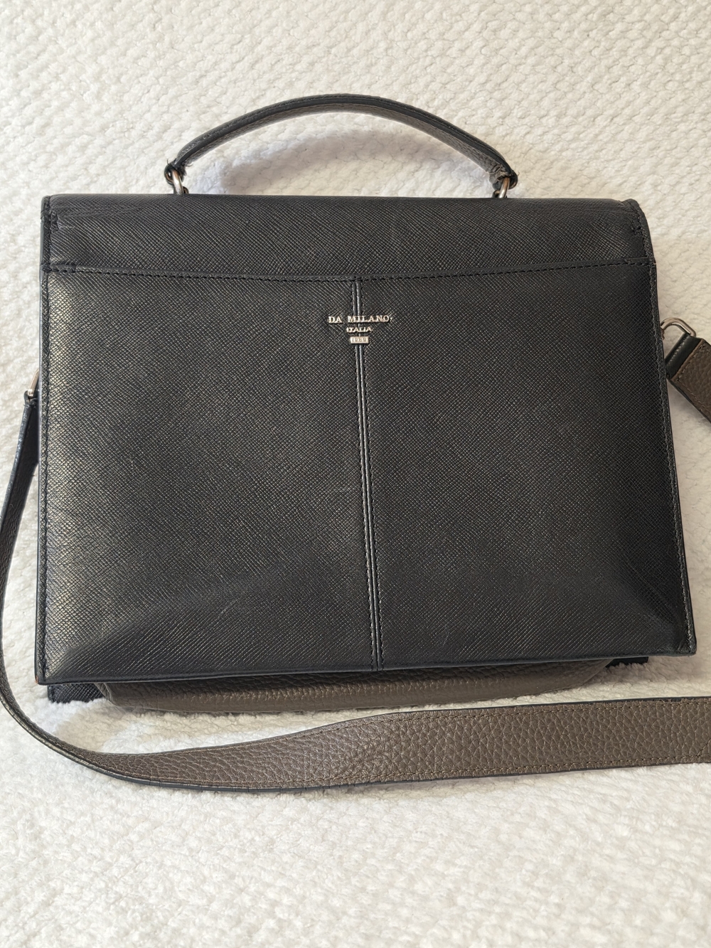Da Milano Italia 1989 Black Leather Executive Briefcase with Removable Strap
